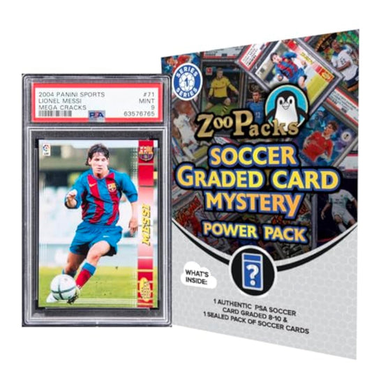 Soccer Graded Card Mystery Pack | PSA Graded Soccer Card | Grade 8+ Guaranteed | Contains One Graded Vintage, Rookie, Legend or Current Star | by Zoo Packs